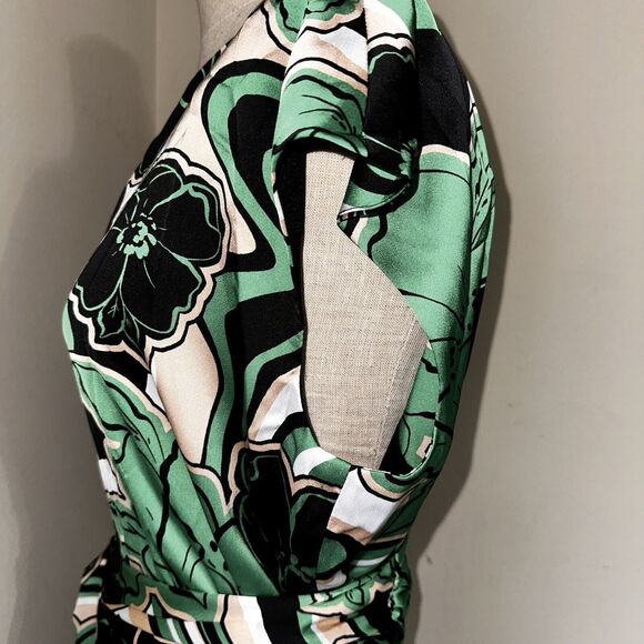 NWT Anne Klein Floral Green Black White Belted Midi Dress Women's Size 4 $139 - Picture 8 of 15